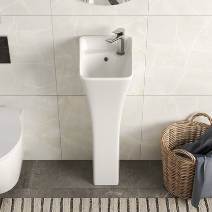 Horizon Small Pedestal Bathroom Sink 11"L x 13"W x 35"H Ceramic One Piece Bath Sink with Overflow