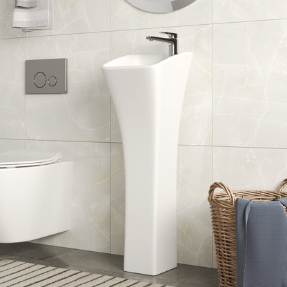 Horizon Small Pedestal Bathroom Sink 11"L x 13"W x 35"H Ceramic One Piece Bath Sink with Overflow