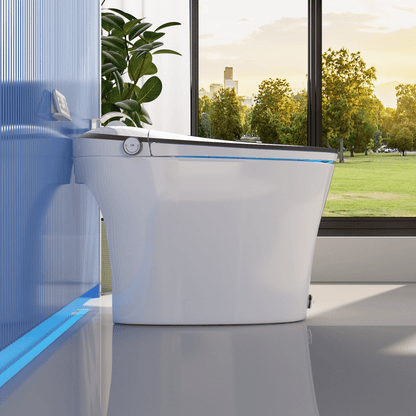 DeerValley DV-1S0019/V1/V3 Tankless Elongated Smart Toilet Quiet-Closed Heated Seat Sensor Auto, Foot Kick & Blackout Flush, Night Light