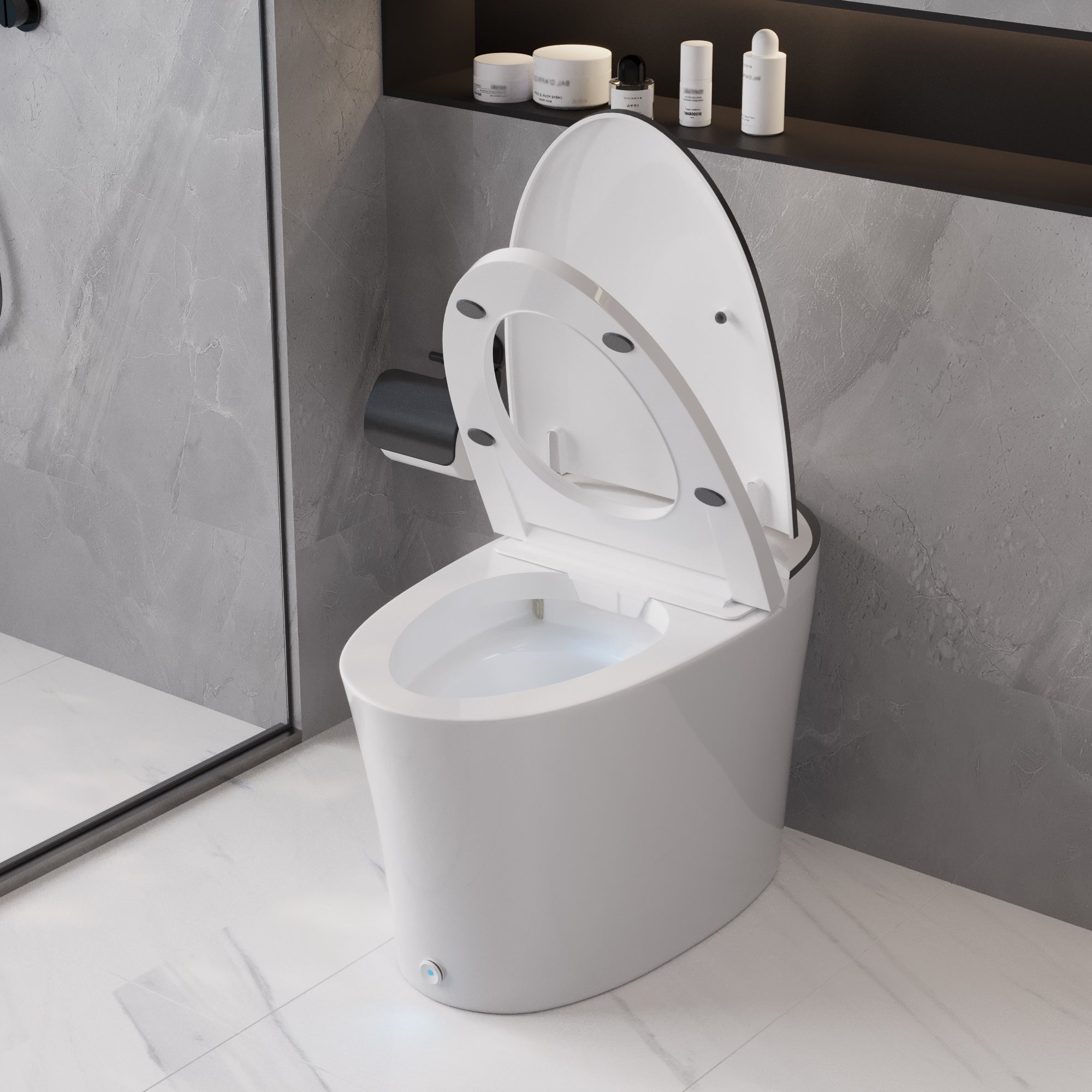 DeerValley DV-1S0019/V1/V3 Tankless Elongated Smart Toilet Quiet-Closed Heated Seat Sensor Auto, Foot Kick & Blackout Flush, Night Light