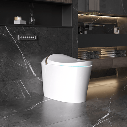 DeerValley DV-1S0160-V3 Premium Tankless Elongated Smart Bidet Toilet with Off-Seat Flush/Foot Sensor Flush, Automatic Tankless Toilet with Heated Seat, Warm Water Cleaning, Warm Air dryer