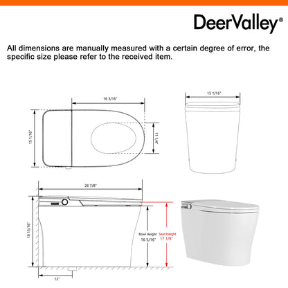 DeerValley DV-1S0371 Advanced Smart Toilet with ADA Height, Child-Friendly Wash Mode, Foam Shield, 1000 MAP Powerful Flush, Warm Water Cleansing, No Water Pressure Limit - One-Piece Design for Modern Bathrooms