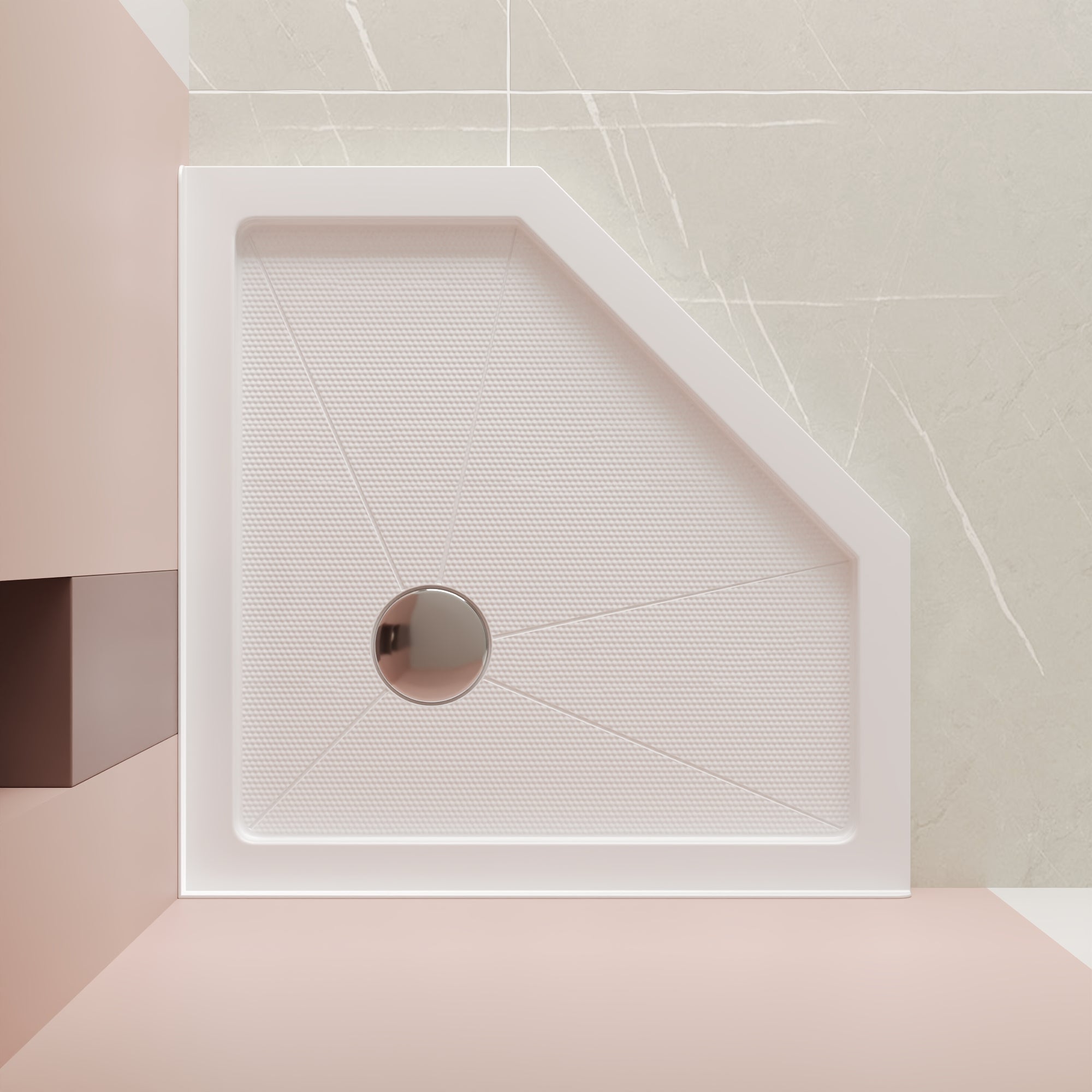 DeerValley 35" x 35" Neo-Angle Single Threshold Shower Base, Acrylic White, Single-Threshold