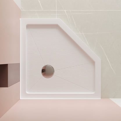 DeerValley 35" x 35" Neo-Angle Single Threshold Shower Base, Acrylic White, Single-Threshold