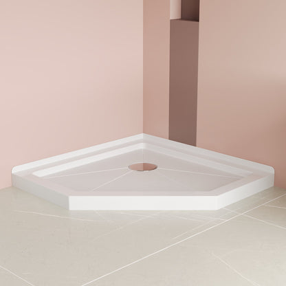 DeerValley 35" x 35" Neo-Angle Single Threshold Shower Base, Acrylic White, Single-Threshold