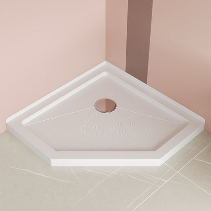 DeerValley 35" x 35" Neo-Angle Single Threshold Shower Base, Acrylic White, Single-Threshold