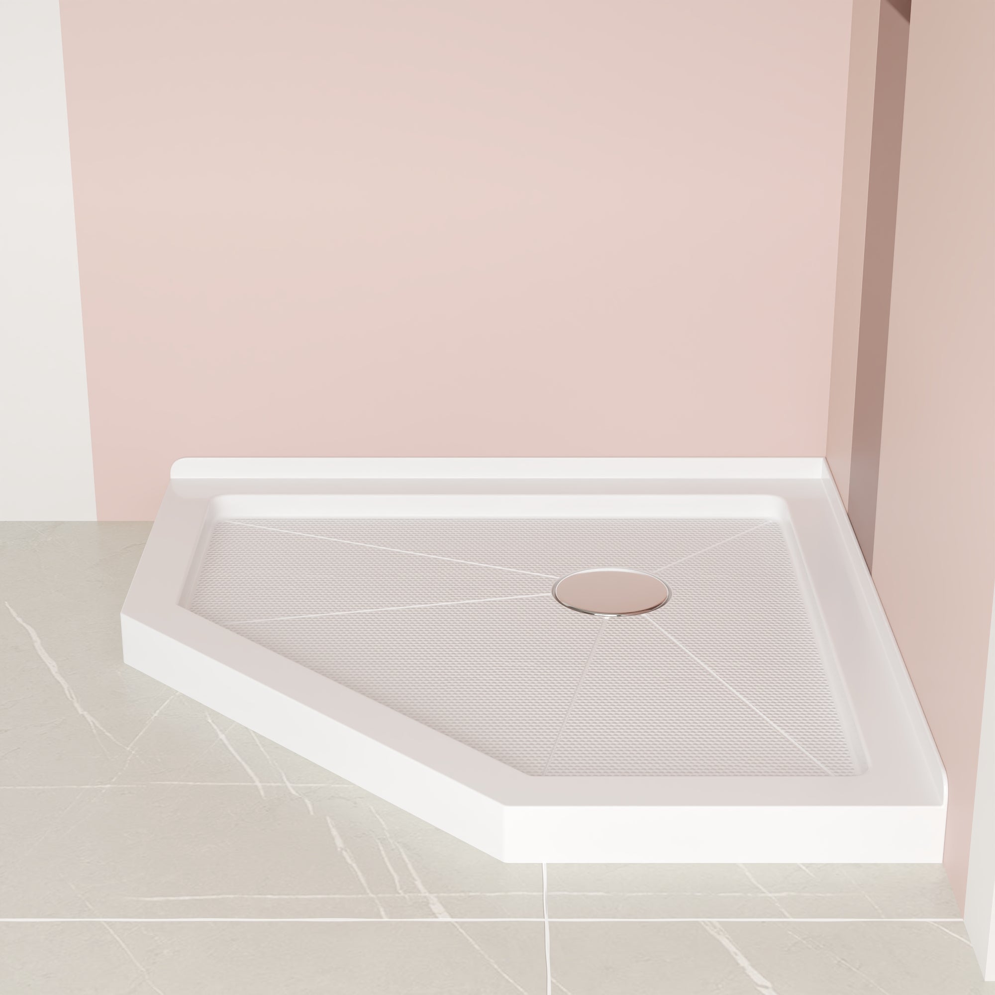 DeerValley 35" x 35" Neo-Angle Single Threshold Shower Base, Acrylic White, Single-Threshold