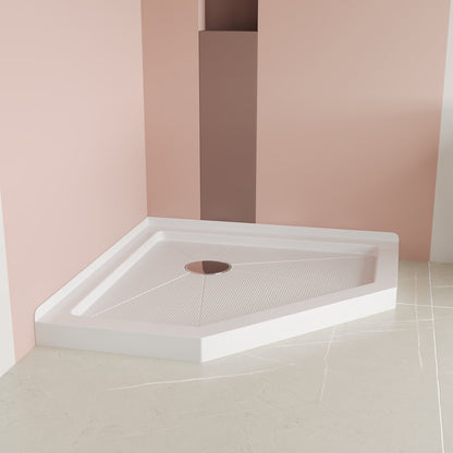 DeerValley 35" x 35" Neo-Angle Single Threshold Shower Base, Acrylic White, Single-Threshold