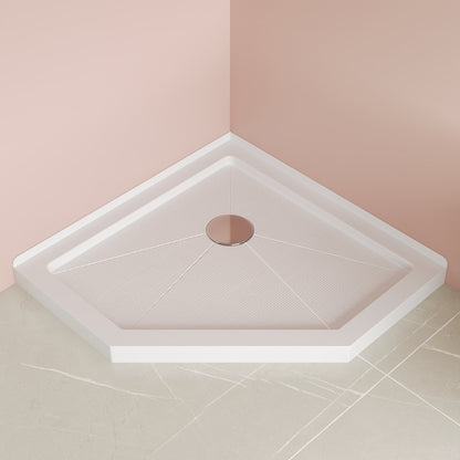 DeerValley 35" x 35" Neo-Angle Single Threshold Shower Base, Acrylic White, Single-Threshold