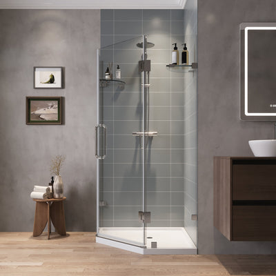 DeerValley DV-1SD0212 Frameless Neo-Angle Shower Enclosure, 0.39" Clear Tempered Glass, Stainless Steel Accessories