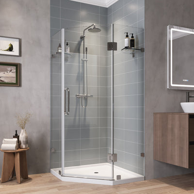DeerValley DV-1SD0212 Frameless Neo-Angle Shower Enclosure, 0.39" Clear Tempered Glass, Stainless Steel Accessories