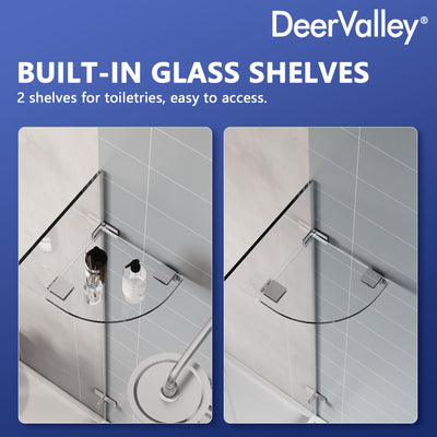 DeerValley DV-1SD0212 Frameless Neo-Angle Shower Enclosure, 0.39" Clear Tempered Glass, Stainless Steel Accessories