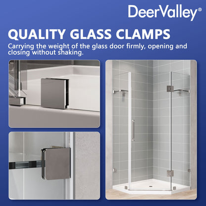 DYNASTY Frameless Neo-Angle Shower Enclosure, 0.39" Clear Tempered Glass, Stainless Steel Accessories