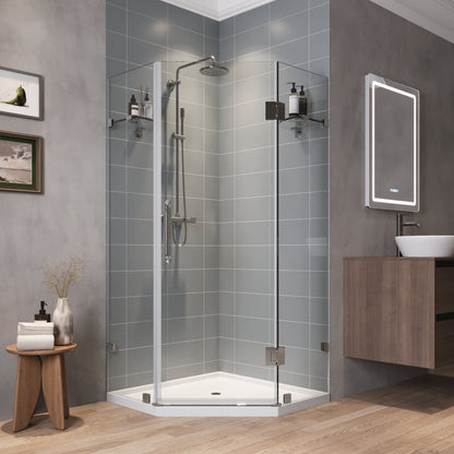 DYNASTY Frameless Neo-Angle Shower Enclosure, 0.39" Clear Tempered Glass, Stainless Steel Accessories