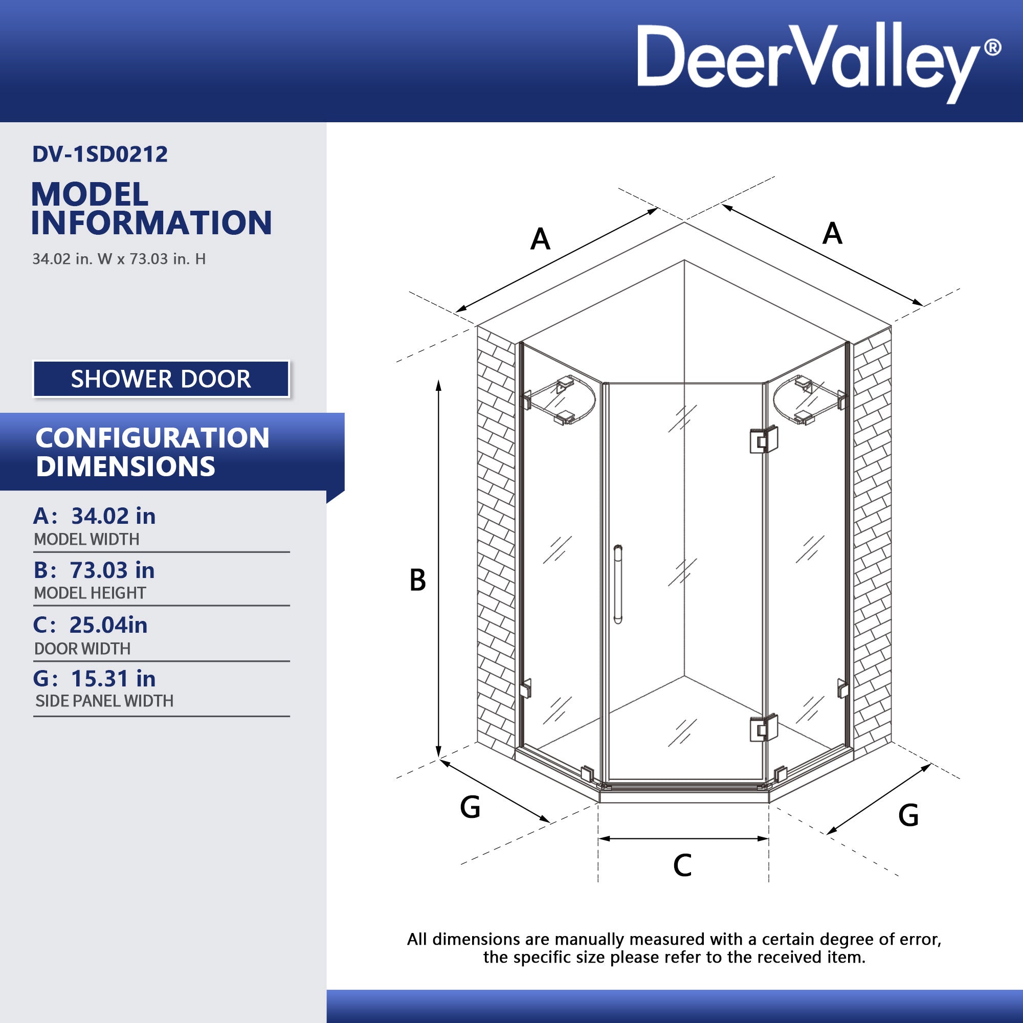 DeerValley DV-1SD0212 DYNASTY Frameless Neo-Angle Shower Enclosure