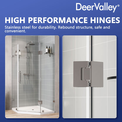DYNASTY Frameless Neo-Angle Shower Enclosure, 0.39" Clear Tempered Glass, Stainless Steel Accessories