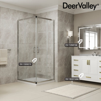 DYNASTY Framed Square Reversible Shower Enclosure, Double Sliding Door Corner Shower Door with 0.24" Clear Glass
