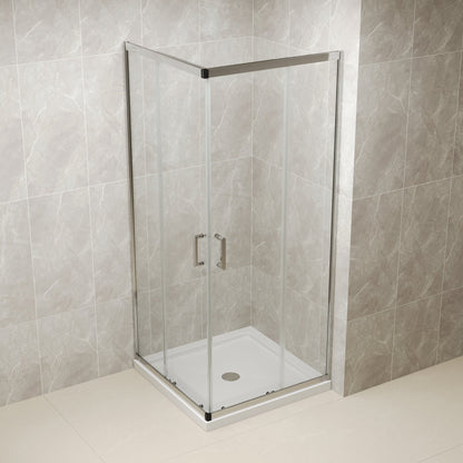 DYNASTY Framed Square Reversible Shower Enclosure, Double Sliding Door Corner Shower Door with 0.24" Clear Glass