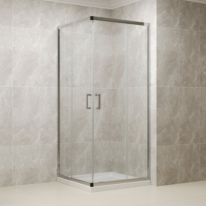 DYNASTY Framed Square Reversible Shower Enclosure, Double Sliding Door Corner Shower Door with 0.24" Clear Glass