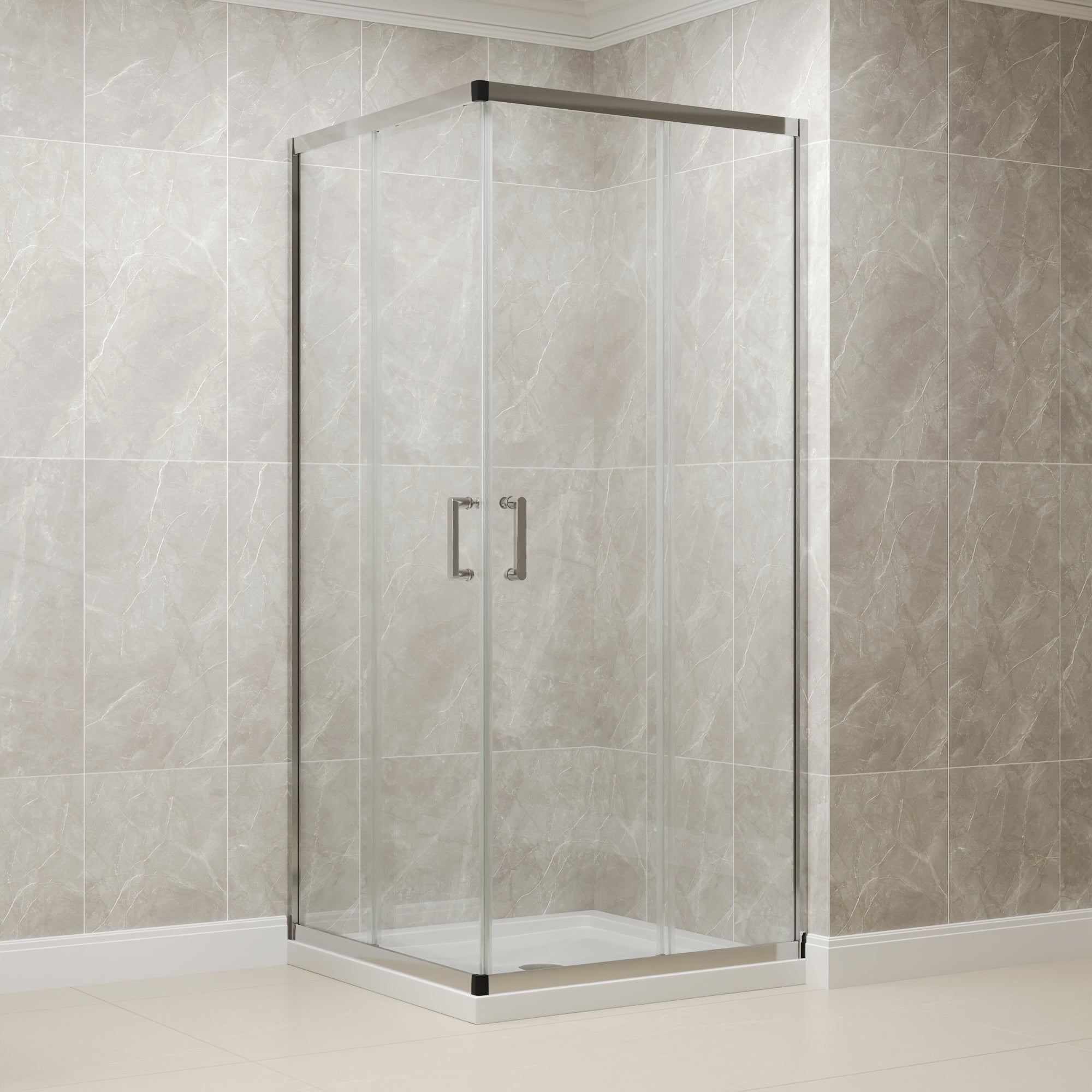 DYNASTY Framed Square Reversible Shower Enclosure, Double Sliding Door Corner Shower Door with 0.24" Clear Glass
