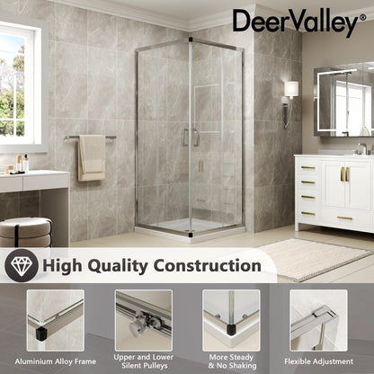 DYNASTY Framed Square Reversible Shower Enclosure, Double Sliding Door Corner Shower Door with 0.24" Clear Glass