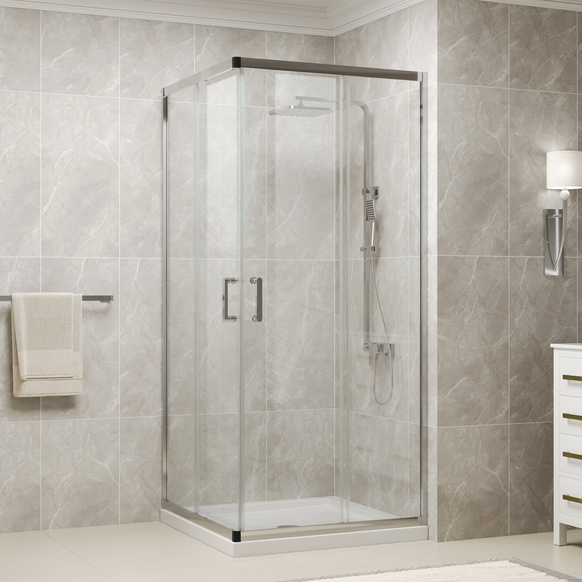 DYNASTY Framed Square Reversible Shower Enclosure, Double Sliding Door Corner Shower Door with 0.24" Clear Glass