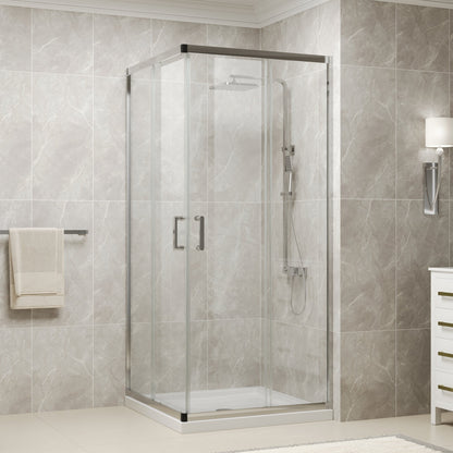 DYNASTY Framed Square Reversible Shower Enclosure, Double Sliding Door Corner Shower Door with 0.24" Clear Glass
