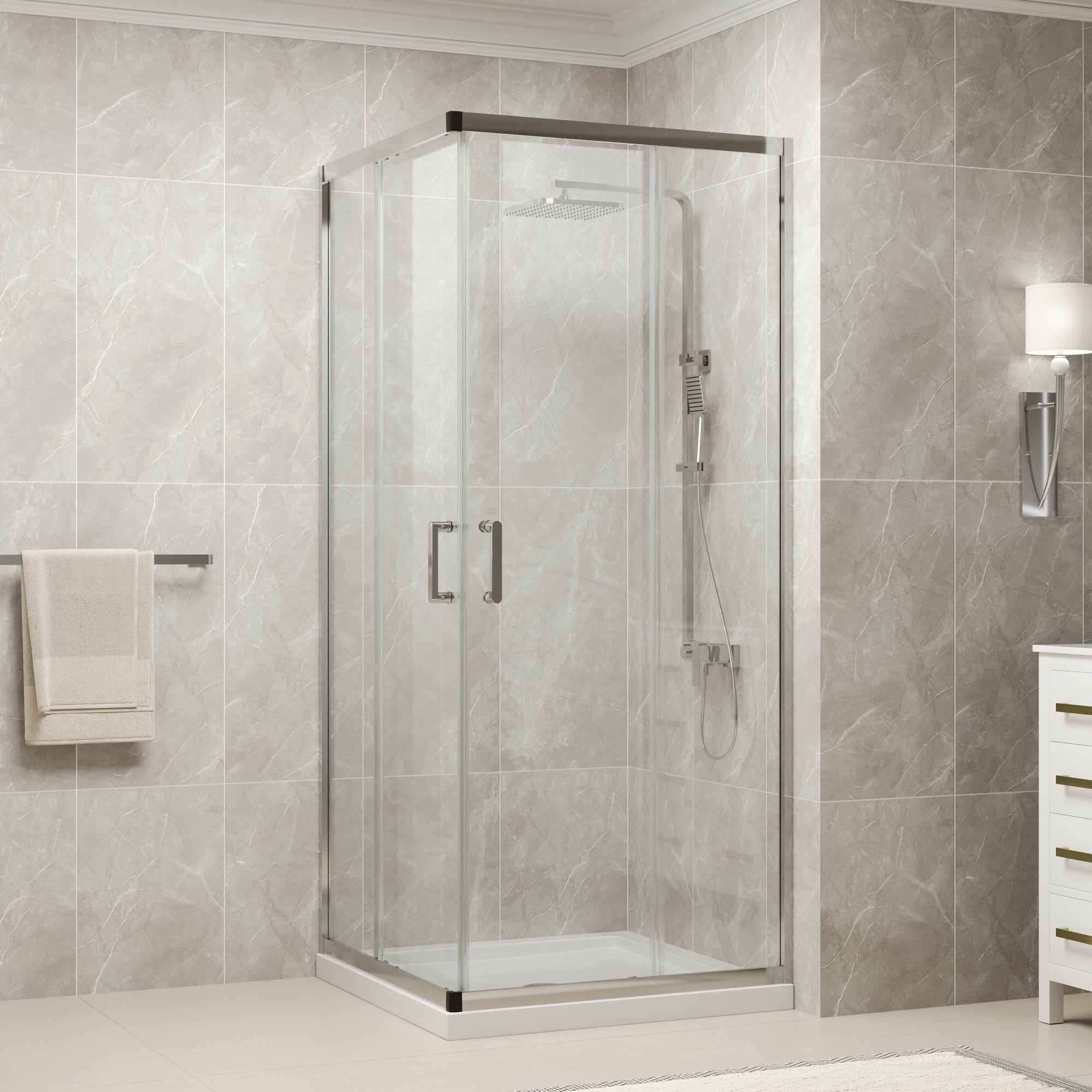 DYNASTY Framed Square Reversible Shower Enclosure, Double Sliding Door Corner Shower Door with 0.24" Clear Glass