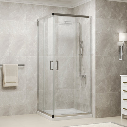 DYNASTY Framed Square Reversible Shower Enclosure, Double Sliding Door Corner Shower Door with 0.24" Clear Glass