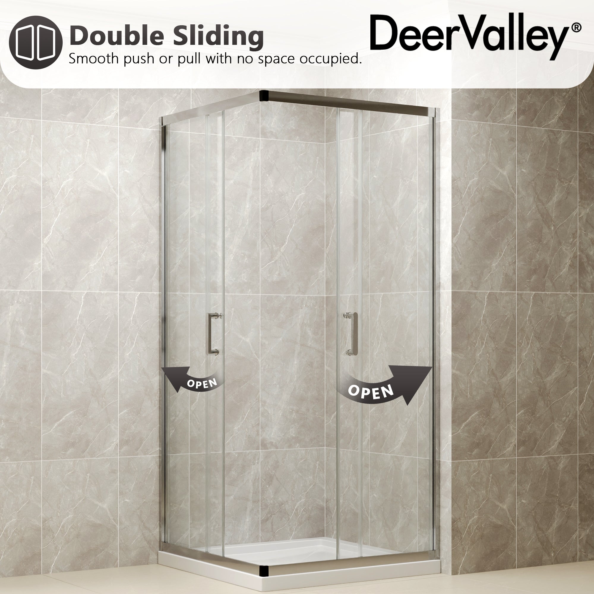 DYNASTY Framed Square Reversible Shower Enclosure, Double Sliding Door Corner Shower Door with 0.24" Clear Glass