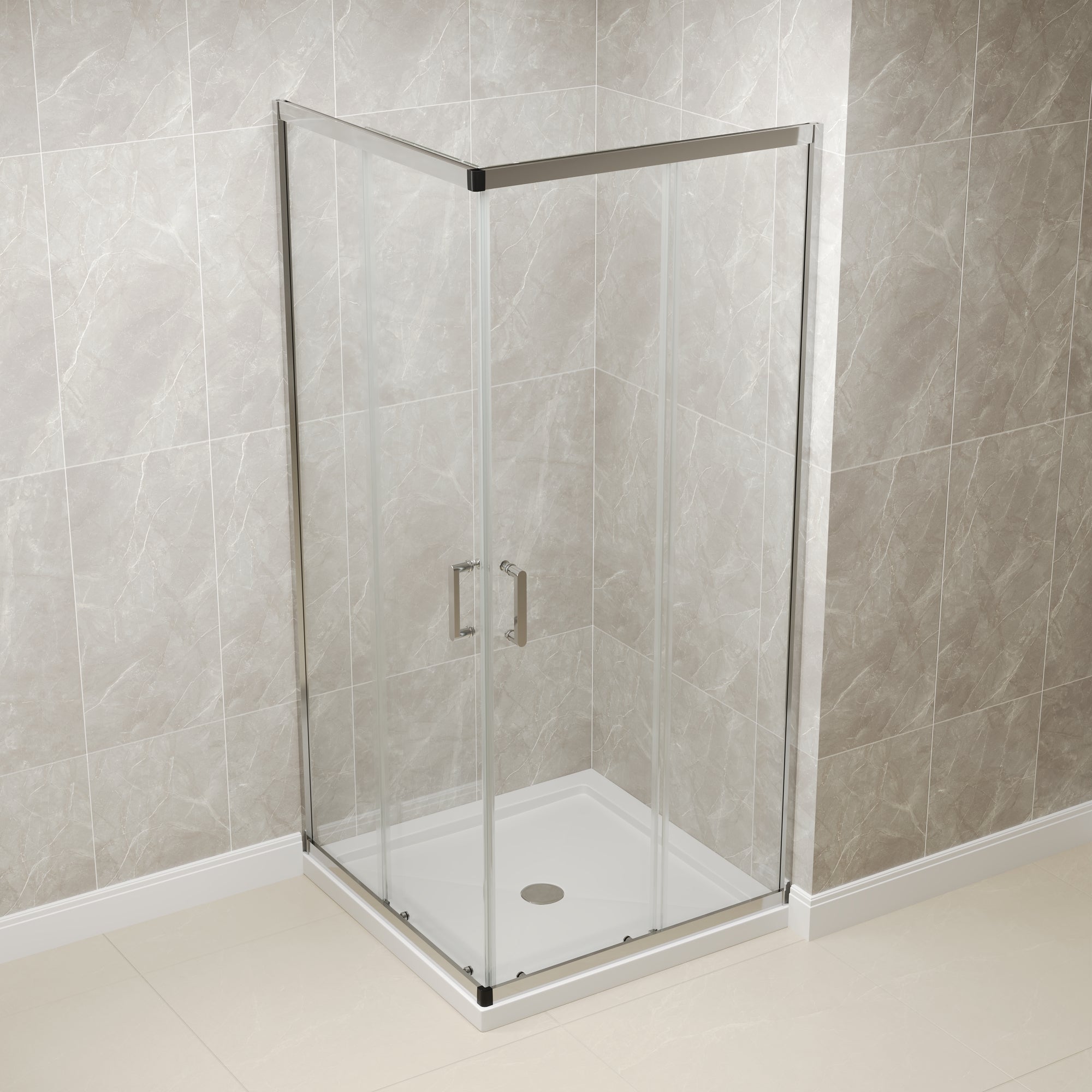 DYNASTY Framed Square Reversible Shower Enclosure, Double Sliding Door Corner Shower Door with 0.24" Clear Glass