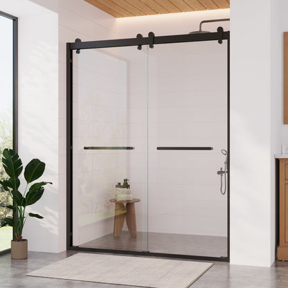 56 in. - 60 in. W x 76 in. H Framed Double Sliding Shower Door, Silver / Matte Black / Gold