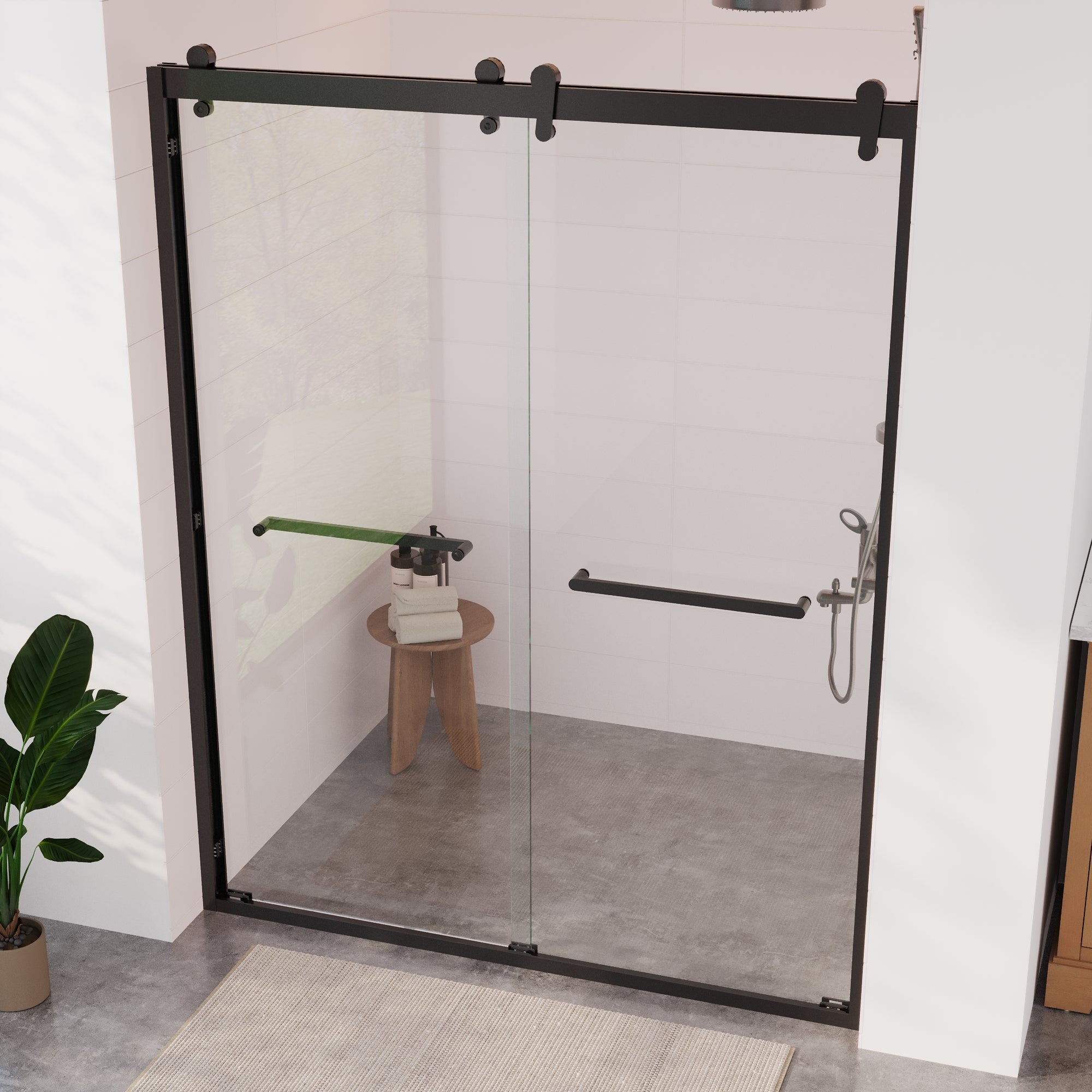 56 in. - 60 in. W x 76 in. H Framed Double Sliding Shower Door, Silver / Matte Black / Gold