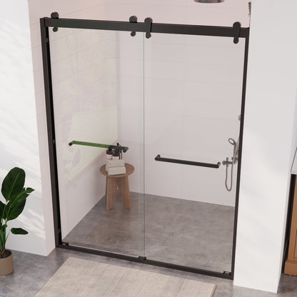 56 in. - 60 in. W x 76 in. H Framed Double Sliding Shower Door, Silver / Matte Black / Gold