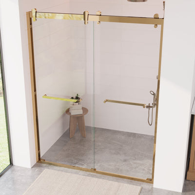 DeerValley DV-1SD0246S 56 in. - 60 in. W x 76 in. H Framed Double Sliding Shower Door, Silver / Matte Black / Gold