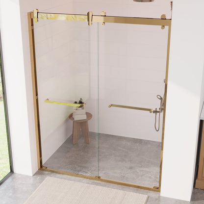 56 in. - 60 in. W x 76 in. H Framed Double Sliding Shower Door, Silver / Matte Black / Gold