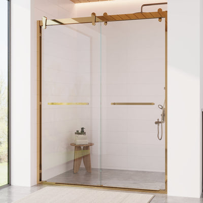 DeerValley DV-1SD0246S 56 in. - 60 in. W x 76 in. H Framed Double Sliding Shower Door, Silver / Matte Black / Gold