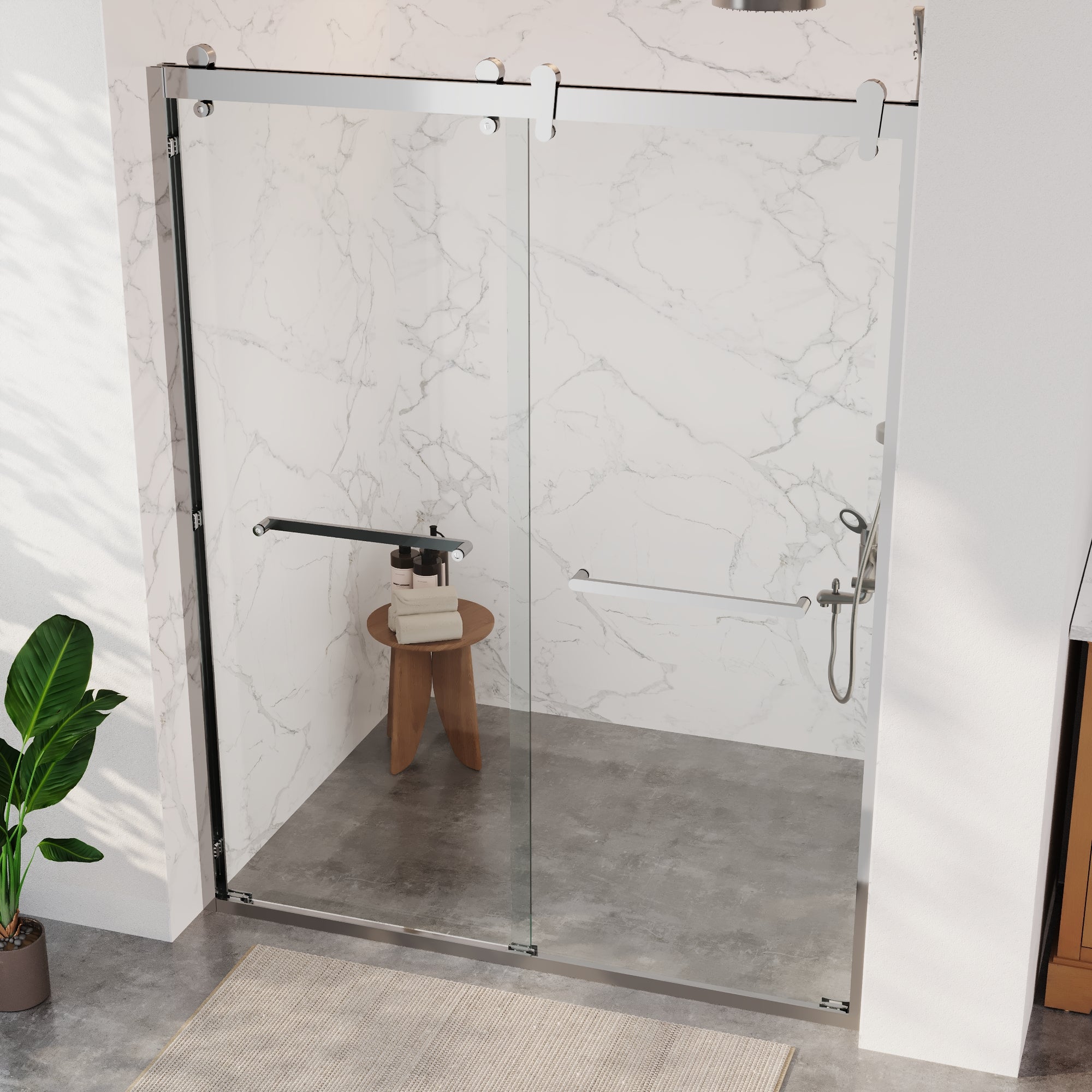 56 in. - 60 in. W x 76 in. H Framed Double Sliding Shower Door, Silver / Matte Black / Gold