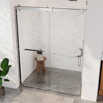 56 in. - 60 in. W x 76 in. H Framed Double Sliding Shower Door, Silver / Matte Black / Gold