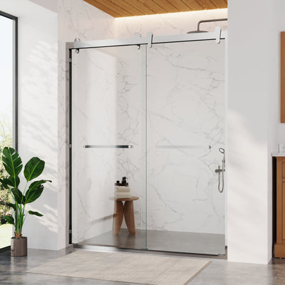 DeerValley DV-1SD0246S 56 in. - 60 in. W x 76 in. H Framed Double Sliding Shower Door, Silver / Matte Black / Gold