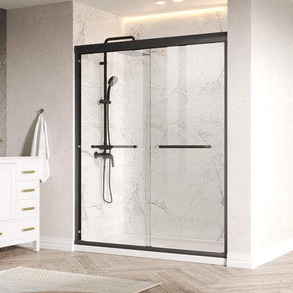 56 in. - 60 in. W x 76 in. H Semi-Frameless Sliding Shower Door,Silver Finish / Black Finish