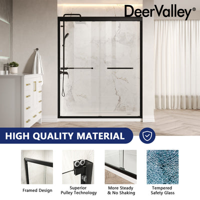 DeerValley DV-1SD0247S Semi-Frameless Sliding Shower Door, 56-60" W x 76" H