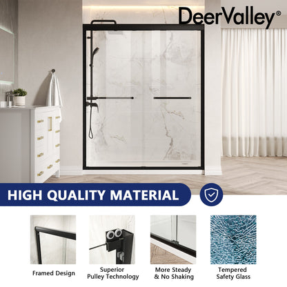 56 in. - 60 in. W x 76 in. H Semi-Frameless Sliding Shower Door,Silver Finish / Black Finish