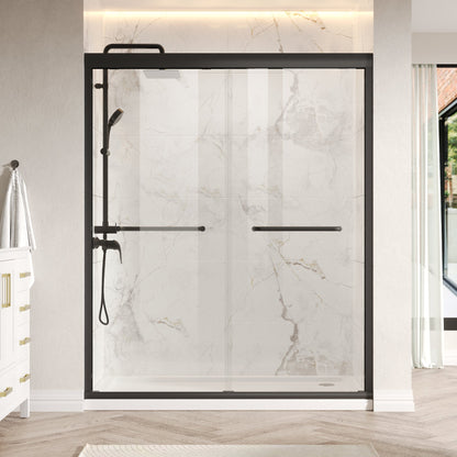 56 in. - 60 in. W x 76 in. H Semi-Frameless Sliding Shower Door,Silver Finish / Black Finish