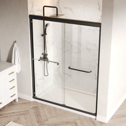 56 in. - 60 in. W x 76 in. H Semi-Frameless Sliding Shower Door,Silver Finish / Black Finish