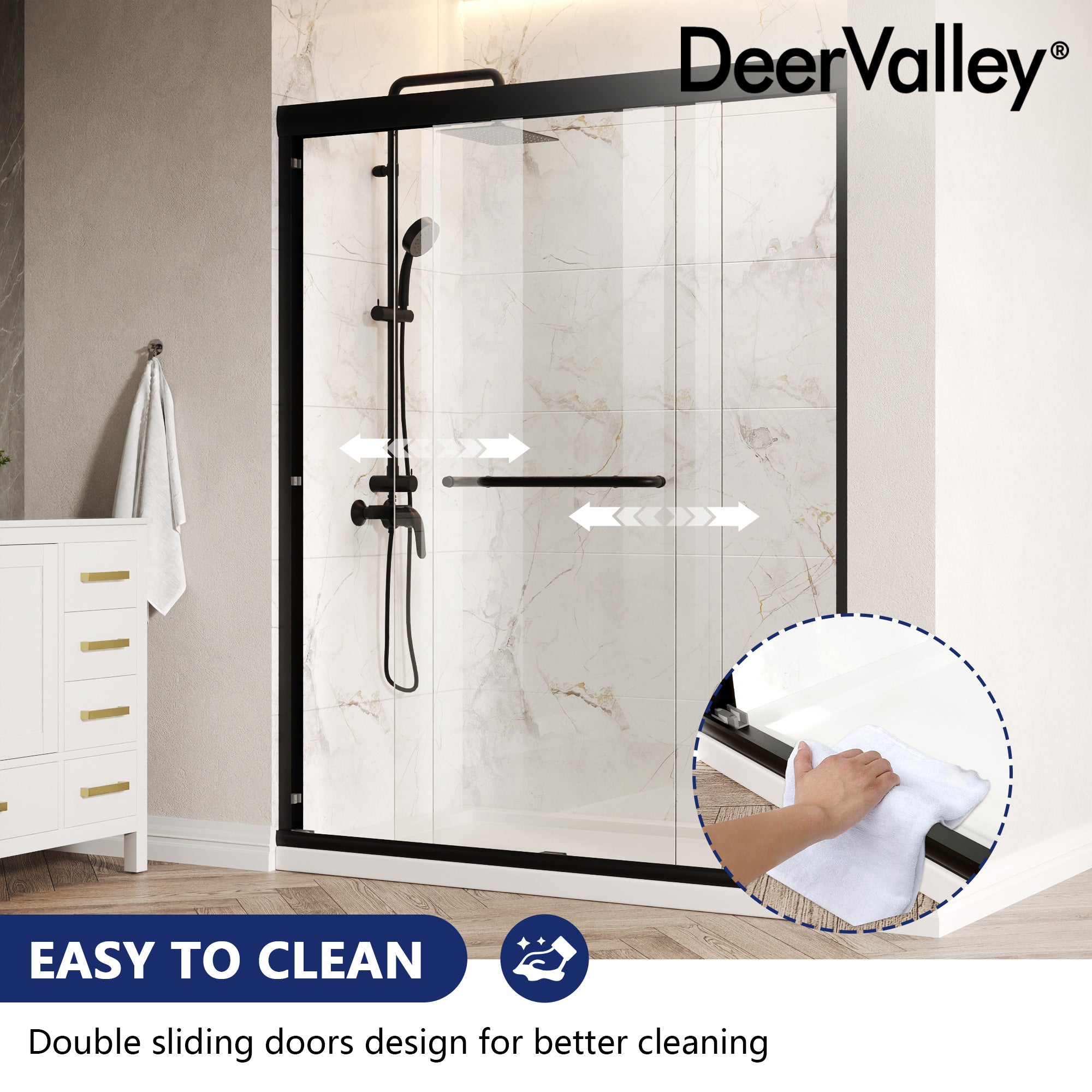 56 in. - 60 in. W x 76 in. H Semi-Frameless Sliding Shower Door,Silver Finish / Black Finish