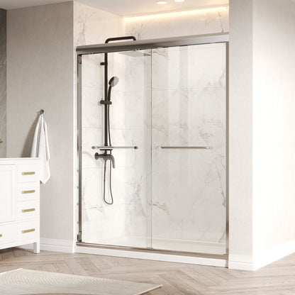 56 in. - 60 in. W x 76 in. H Semi-Frameless Sliding Shower Door,Silver Finish / Black Finish