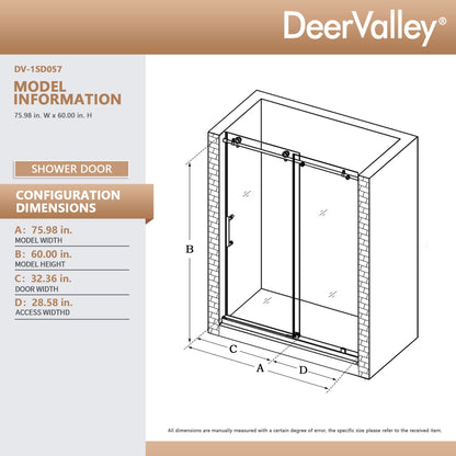 CONCORD 60"x 76" Shower Enclosure Single Sliding Frameless