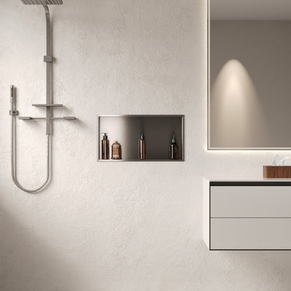 DeerValley 12" x 24" Single Shelf Shower Niche with Drainage Slope, Matte Black, White, or Stainless Steel Finish - Recessed Wall Bathroom Niche, No Tile Required