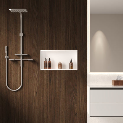 DeerValley 12" x 24" Single Shelf Shower Niche with Drainage Slope, Matte Black, White, or Stainless Steel Finish - Recessed Wall Bathroom Niche, No Tile Required